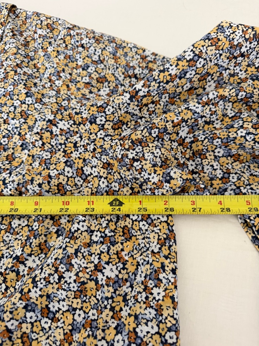 J. Jill womans Floral Button-Down Shirt in Mustard and navy- front  pocket . - Picture 3 of 9